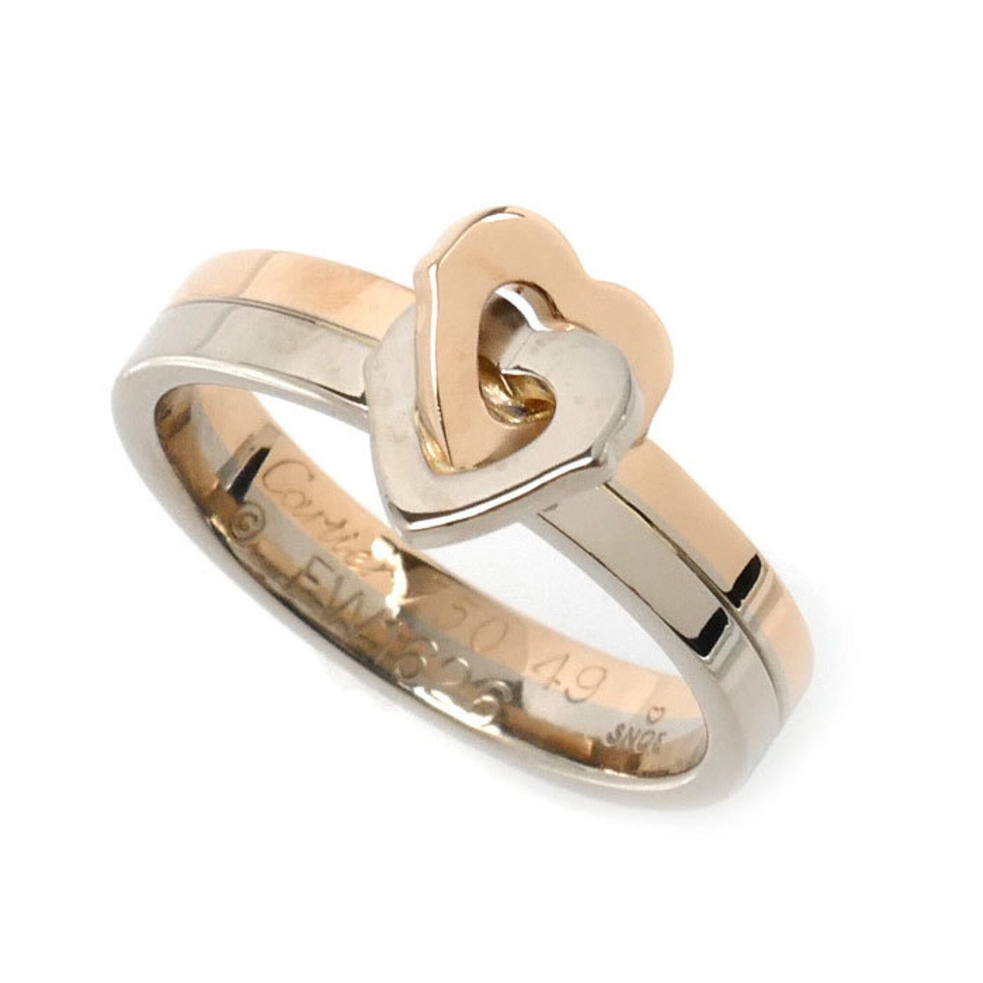 Cartier Cartier 18kpg Pink Gold 18kwg White Double Heart Ring, Size 49, 4.6g,...
